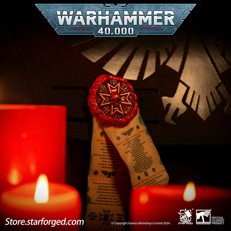 Warhammer 40000 Black Templars Purity Seals Cross badge Starforged
Purity Seals can be used in three ways: as a brooch, as an adhesive patch, and as a Velcro. Now you can enjoy the above functions by purchasing any style
Purity Seal: Black Templars
Purity seals are borne by various Imperial troops, applied to weapons, armor and vehicles.
They usually take form of wax seal and parchment which inscribed with declarations and prayers.
The two parchments attached is inscribed with Vows of the Black Templars